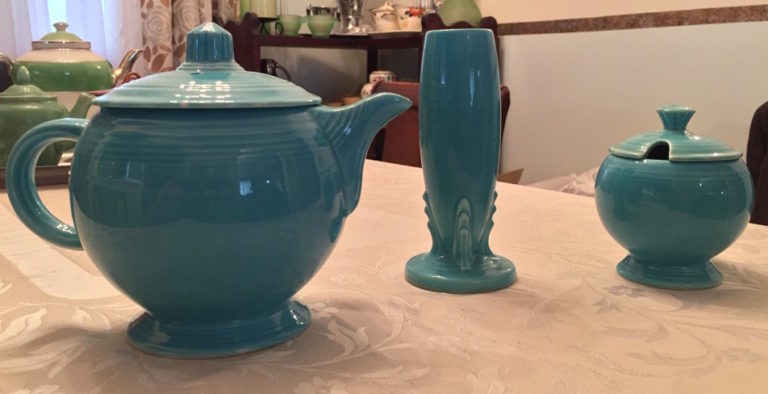 Medium Teapot, Bud Vase and Marmalade in Turquoise.