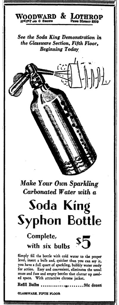 Soda King Syphon advertisement. Washington Post - September 9, 1935