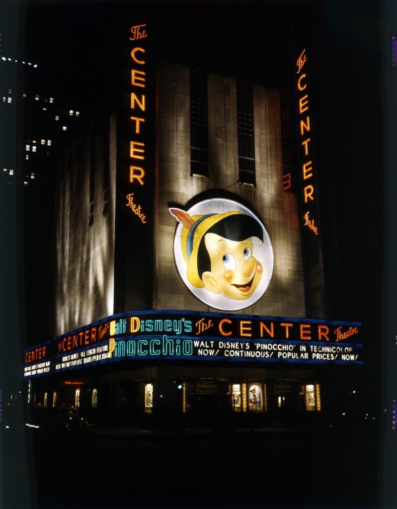 Color photo of the Center Theatre in 1940.
