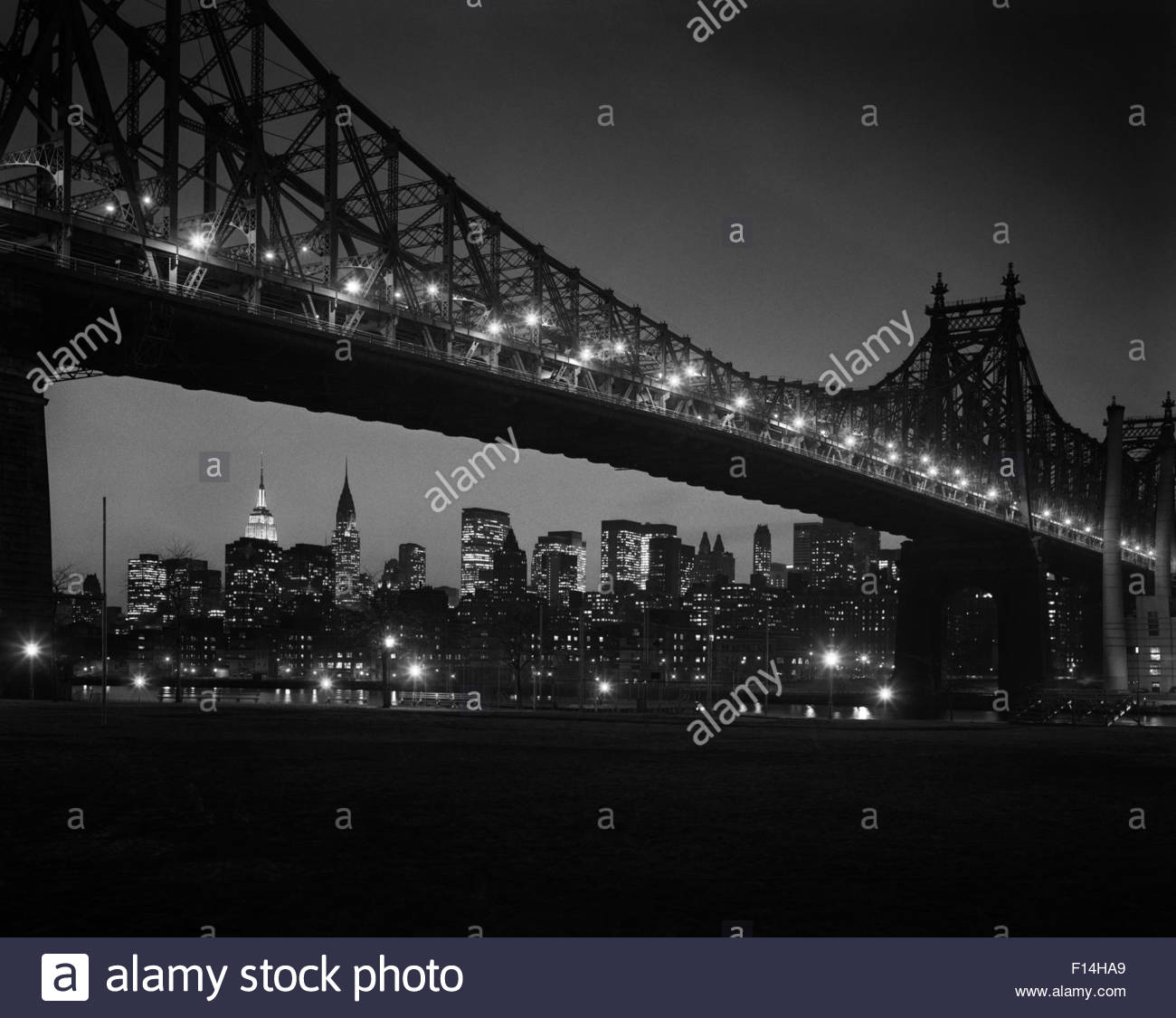 1960s-queensboro-bridge-and-manhattan-skyline-at-night-new-york-city ...